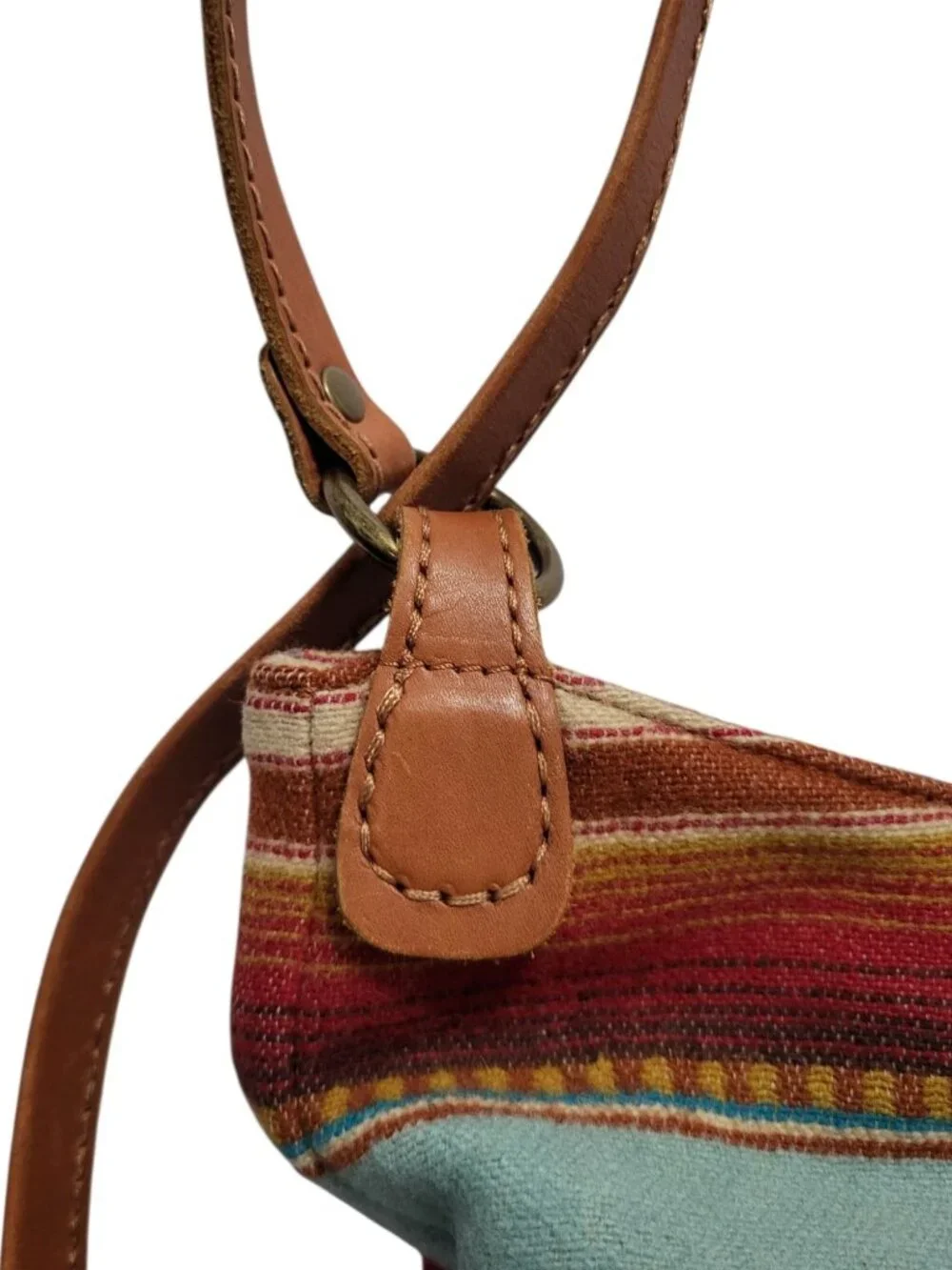 Pendleton Wool Stripe Southwest Bucket Bag Leather Strap Hobo Shoulder Tote